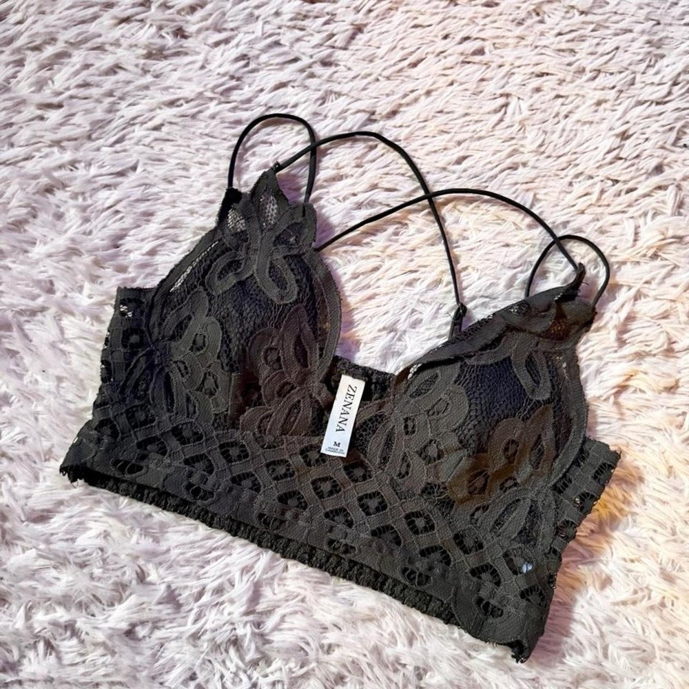 Cottage Core Boho Country Western Cowgirl Earthy Lace Smocked Bralette Womens L